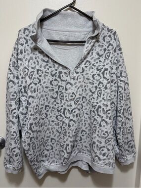 Aerie Gray Leopard Print Half-Zip Pullover